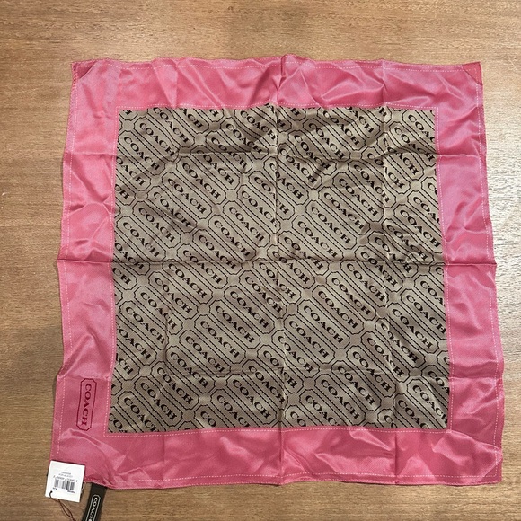 NWT Coach Pink and Brown Logo Silk Scarf - Picture 1 of 7